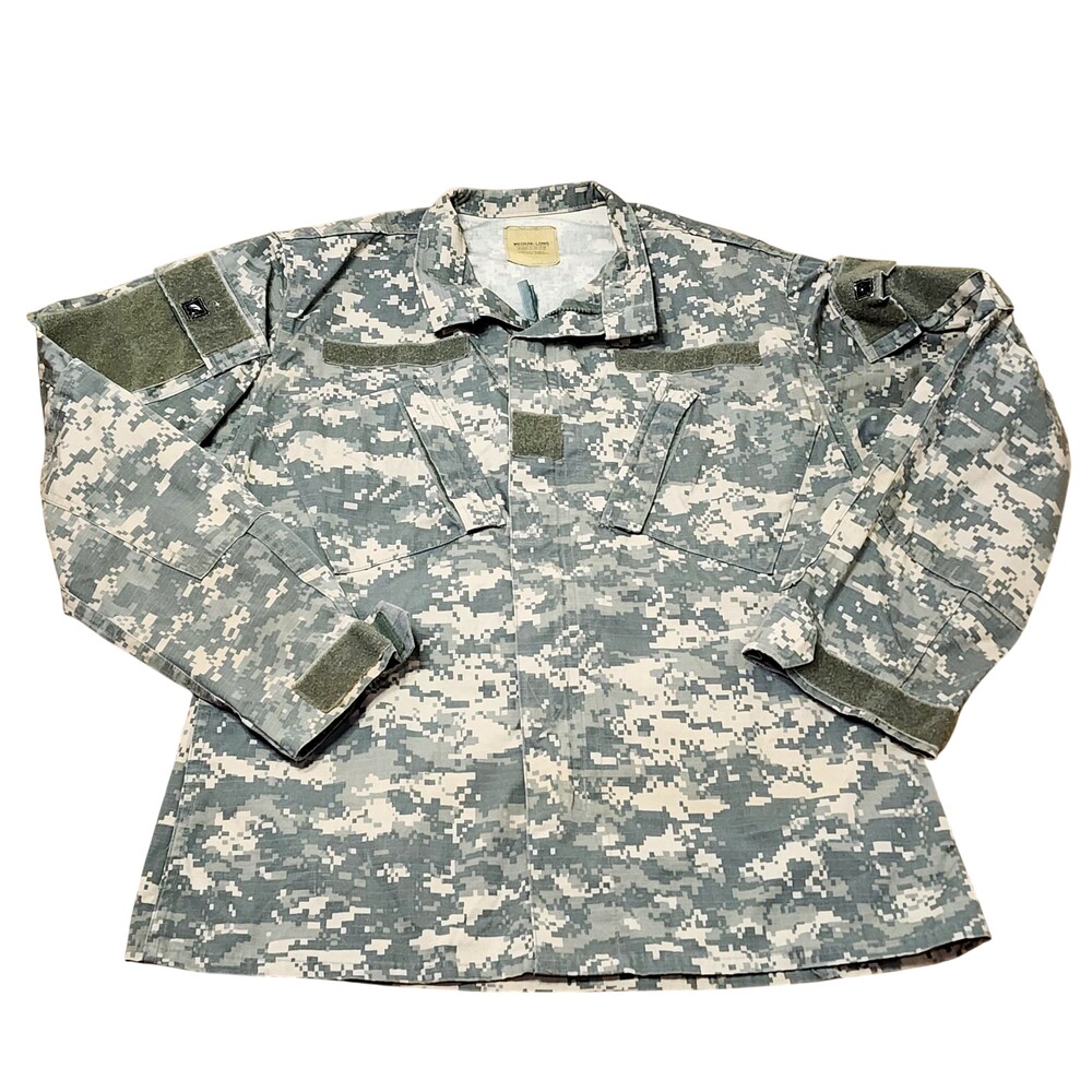Military Jacket Mens Medium Long Gray Digital Camo ACU Combat Zip Pockets